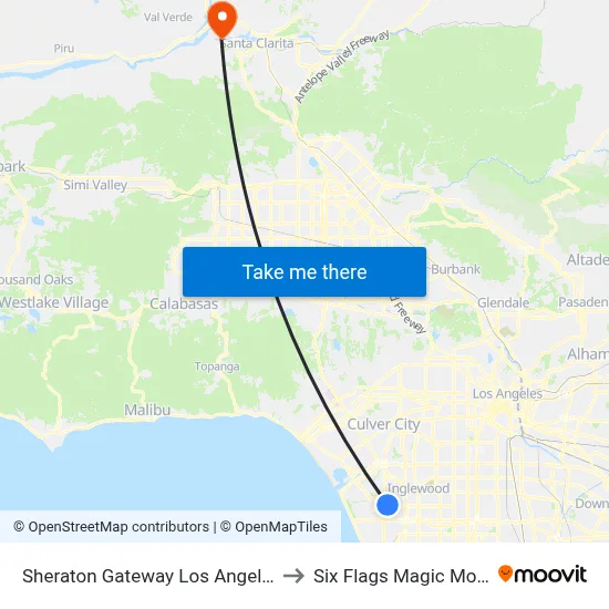 Sheraton Gateway Los Angeles Hotel to Six Flags Magic Mountain map