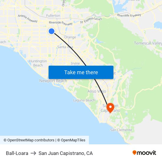 Ball-Loara to San Juan Capistrano, CA map