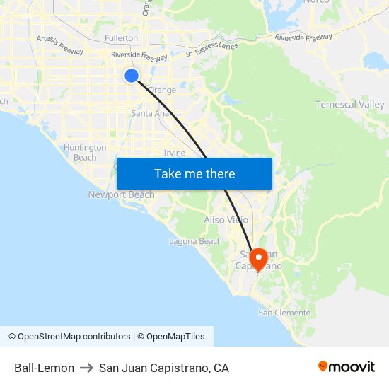 Ball-Lemon to San Juan Capistrano, CA map