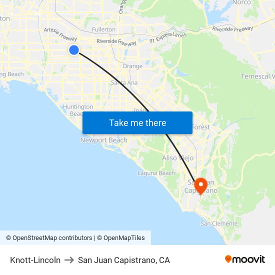 Knott-Lincoln to San Juan Capistrano, CA map