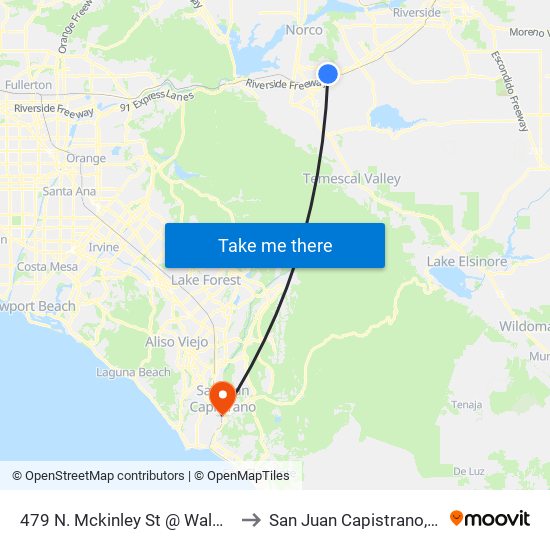 479 N. Mckinley St @ Walmart to San Juan Capistrano, CA map