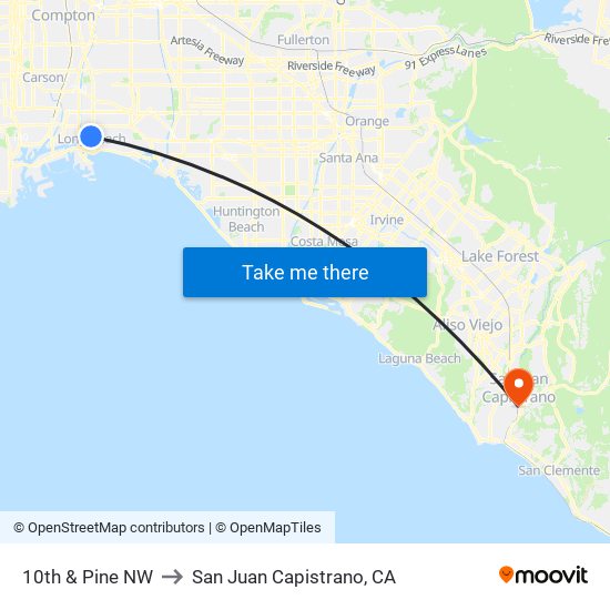 10th & Pine NW to San Juan Capistrano, CA map