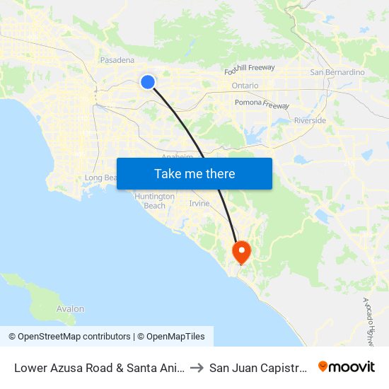 Lower Azusa Road & Santa Anita Avenue to San Juan Capistrano, CA map