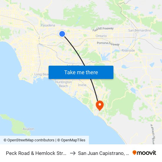 Peck Road & Hemlock Street to San Juan Capistrano, CA map