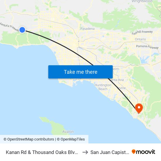 Kanan Rd & Thousand Oaks Blvd (Southbound) to San Juan Capistrano, CA map