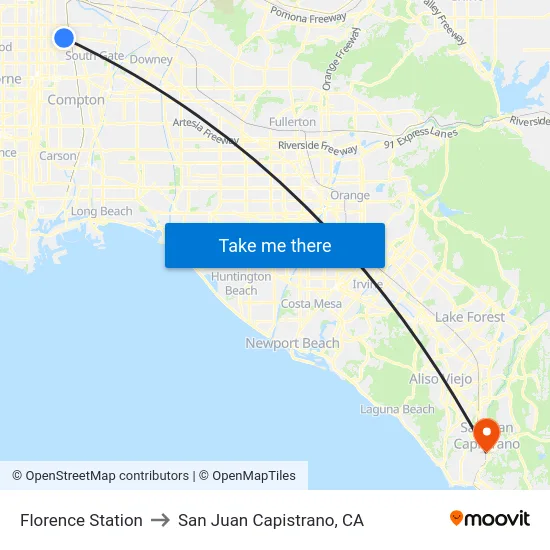 Florence Station to San Juan Capistrano, CA map