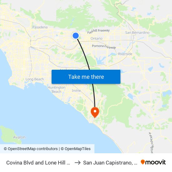 Covina Blvd and Lone Hill Ave to San Juan Capistrano, CA map