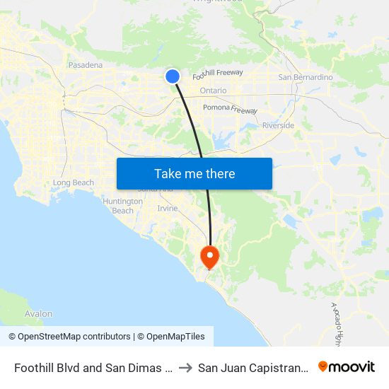 Foothill Blvd and San Dimas Ave E to San Juan Capistrano, CA map