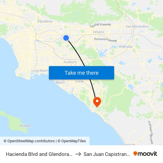 Hacienda Blvd and Glendora Ave N to San Juan Capistrano, CA map