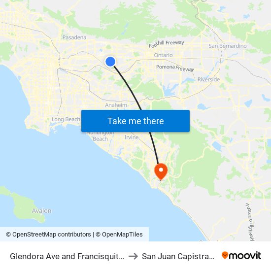 Glendora Ave and Francisquito Ave N to San Juan Capistrano, CA map