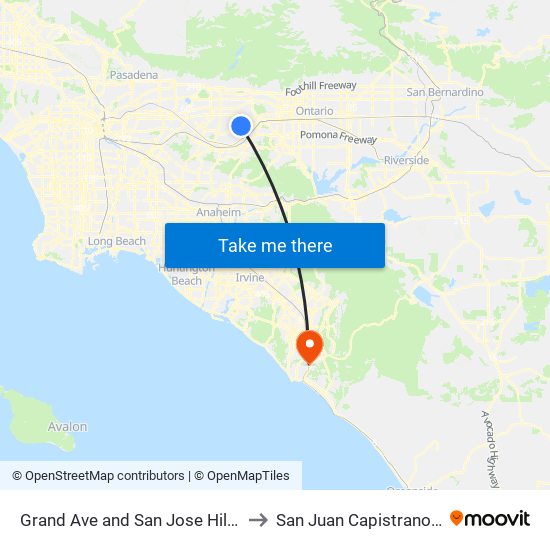 Grand Ave and San Jose Hills Rd to San Juan Capistrano, CA map