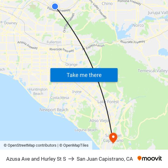 Azusa Ave and Hurley St S to San Juan Capistrano, CA map