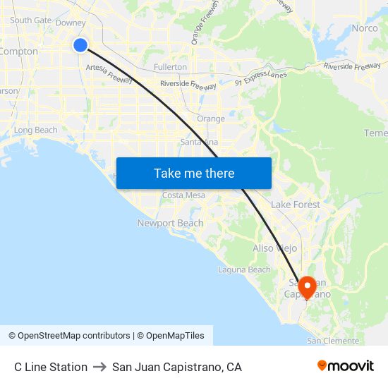 C Line Station to San Juan Capistrano, CA map