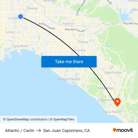 Atlantic / Carlin to San Juan Capistrano, CA map