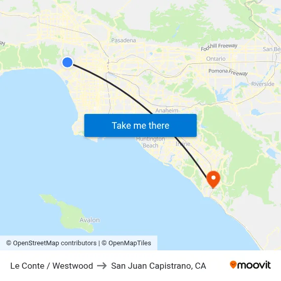 Le Conte / Westwood to San Juan Capistrano, CA map
