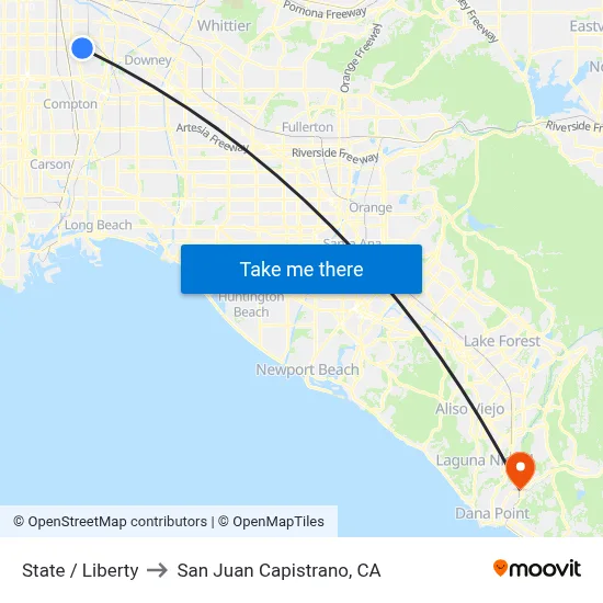 State / Liberty to San Juan Capistrano, CA map