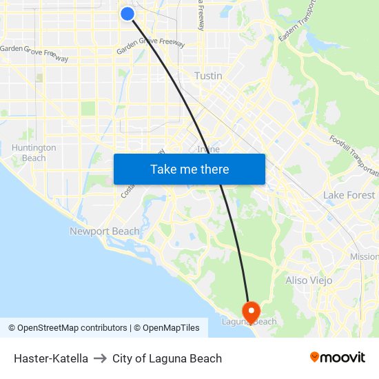 Haster-Katella to City of Laguna Beach map