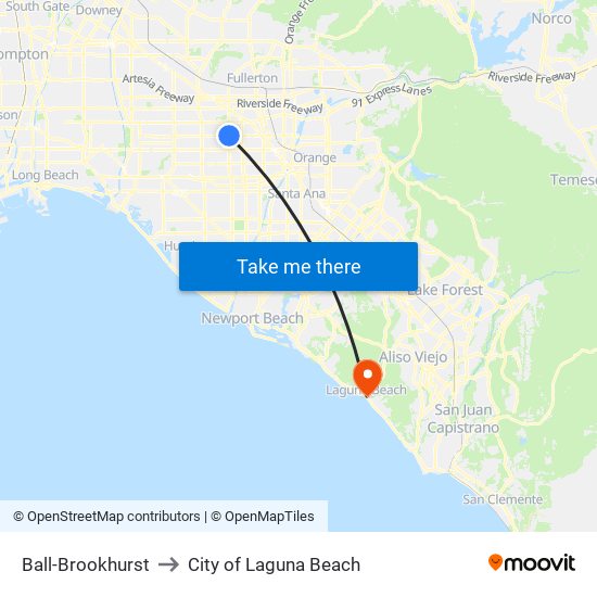 Ball-Brookhurst to City of Laguna Beach map