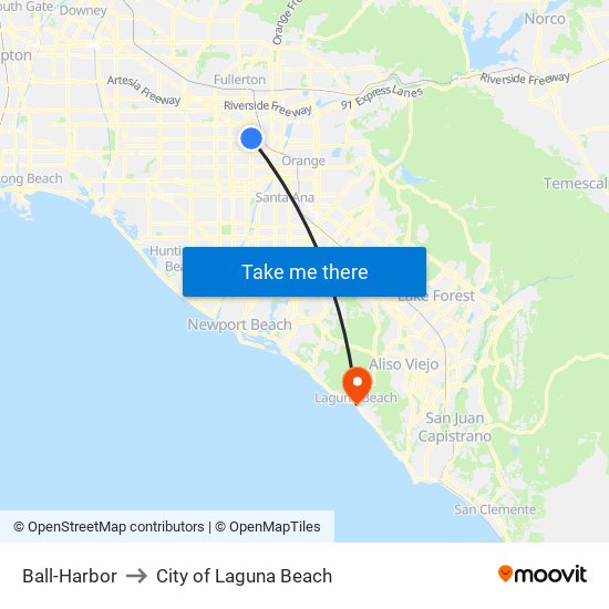 Ball-Harbor to City of Laguna Beach map