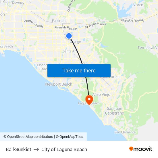 Ball-Sunkist to City of Laguna Beach map