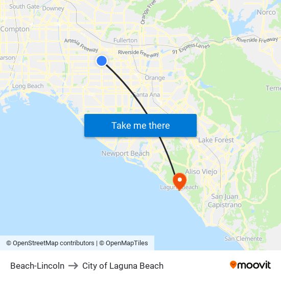 Beach-Lincoln to City of Laguna Beach map