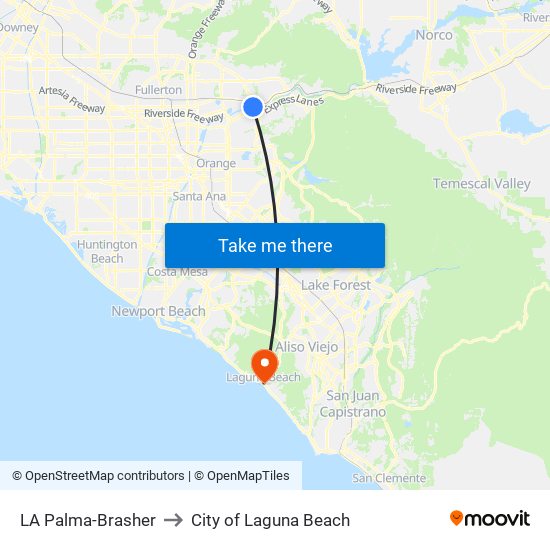 LA Palma-Brasher to City of Laguna Beach map