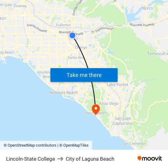 Lincoln-State College to City of Laguna Beach map