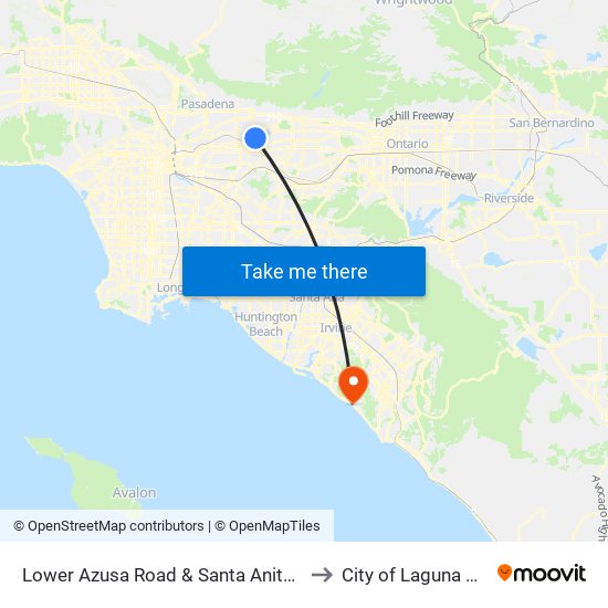 Lower Azusa Road & Santa Anita Avenue to City of Laguna Beach map