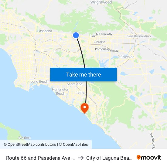 Route 66 and Pasadena Ave W to City of Laguna Beach map