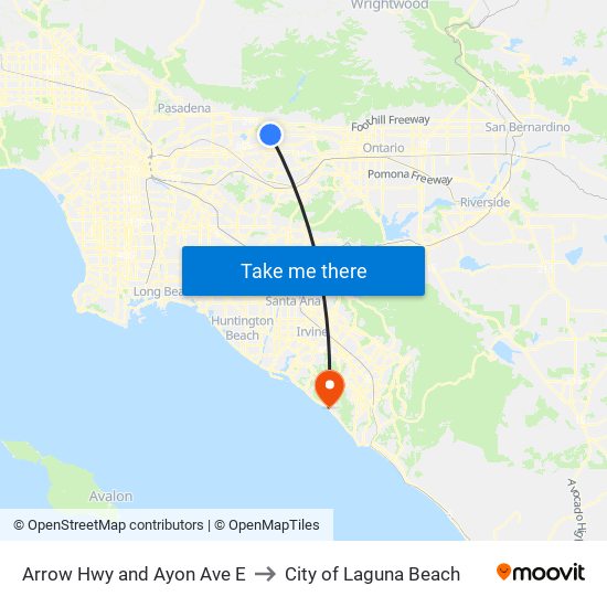 Arrow Hwy and Ayon Ave E to City of Laguna Beach map