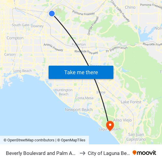 Beverly Boulevard and Palm Avenue to City of Laguna Beach map