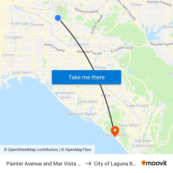 Painter Avenue and Mar Vista Street to City of Laguna Beach map