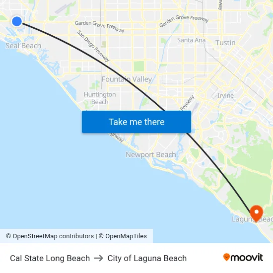Cal State Long Beach to City of Laguna Beach map