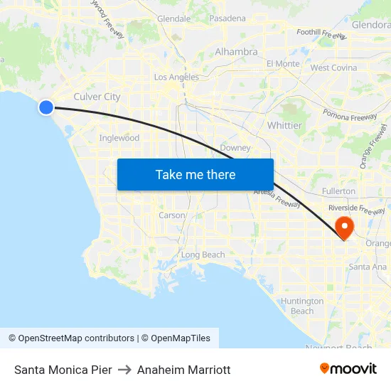 Santa Monica Pier to Anaheim Marriott map