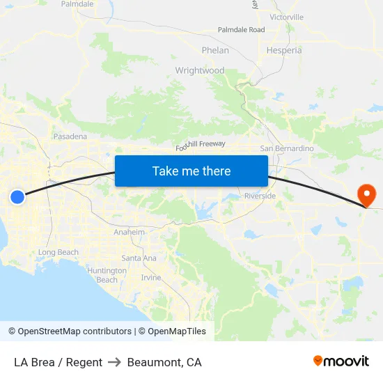 LA Brea / Regent to Beaumont, CA map