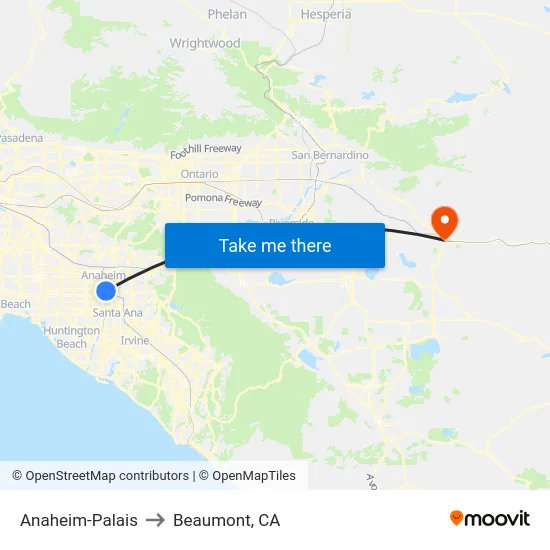 Anaheim-Palais to Beaumont, CA map
