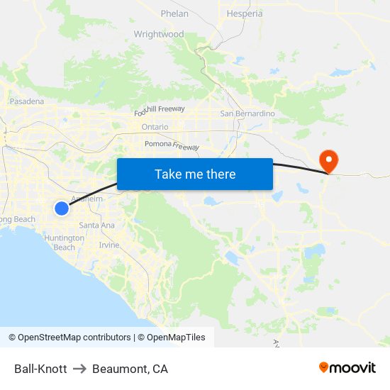 Ball-Knott to Beaumont, CA map