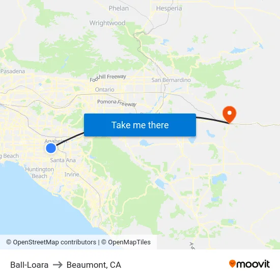 Ball-Loara to Beaumont, CA map