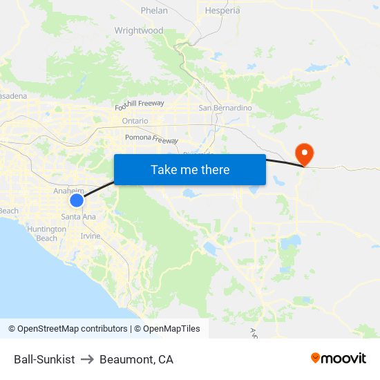 Ball-Sunkist to Beaumont, CA map