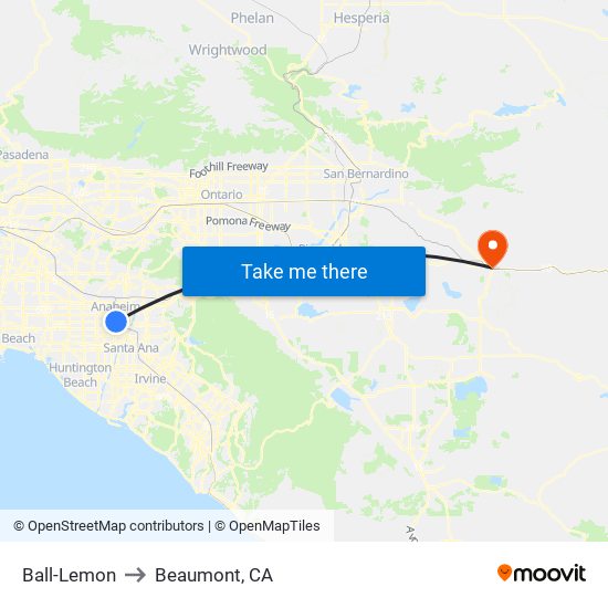 Ball-Lemon to Beaumont, CA map