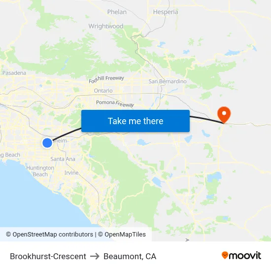 Brookhurst-Crescent to Beaumont, CA map