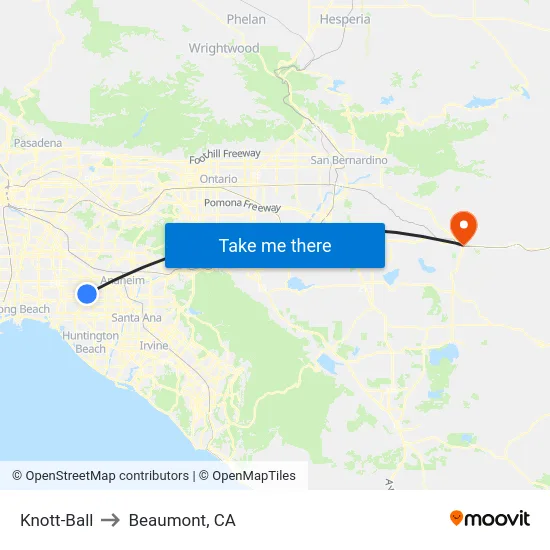 Knott-Ball to Beaumont, CA map