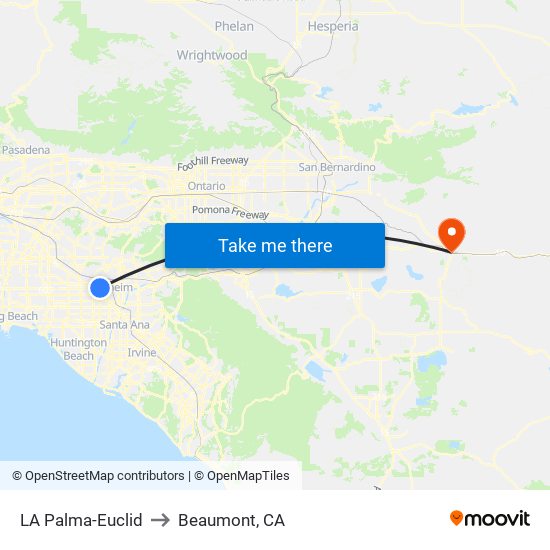 LA Palma-Euclid to Beaumont, CA map