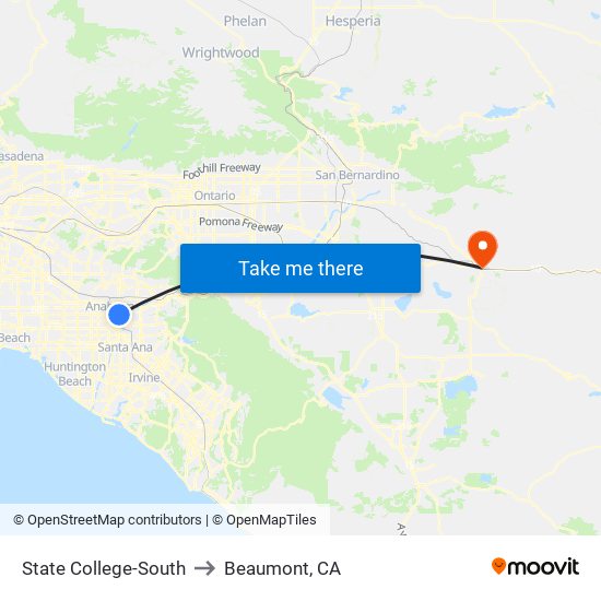 State College-South to Beaumont, CA map