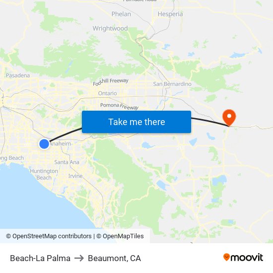 Beach-La Palma to Beaumont, CA map