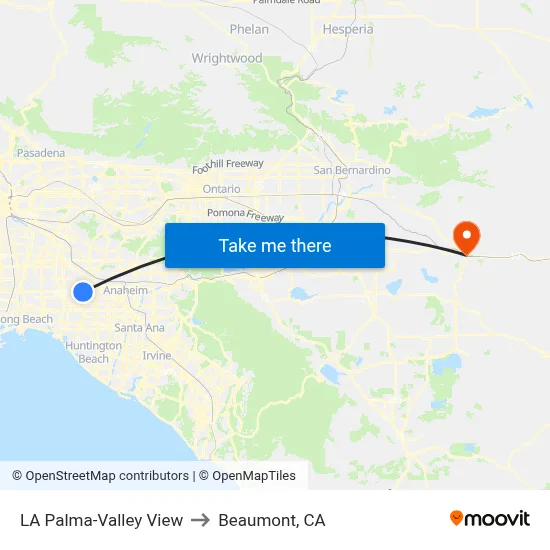 LA Palma-Valley View to Beaumont, CA map