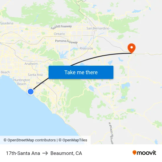17th-Santa Ana to Beaumont, CA map