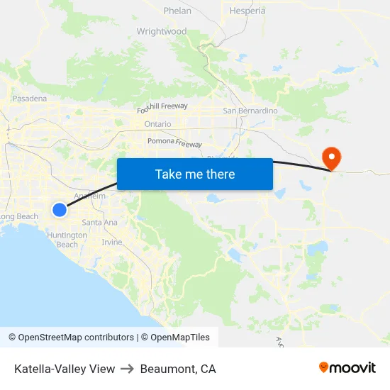 Katella-Valley View to Beaumont, CA map