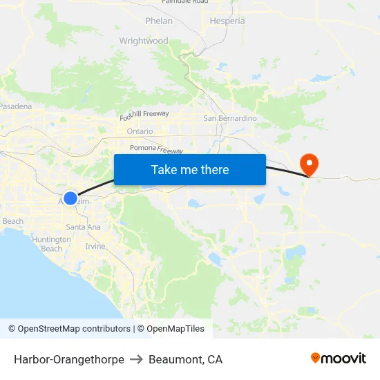 Harbor-Orangethorpe to Beaumont, CA map