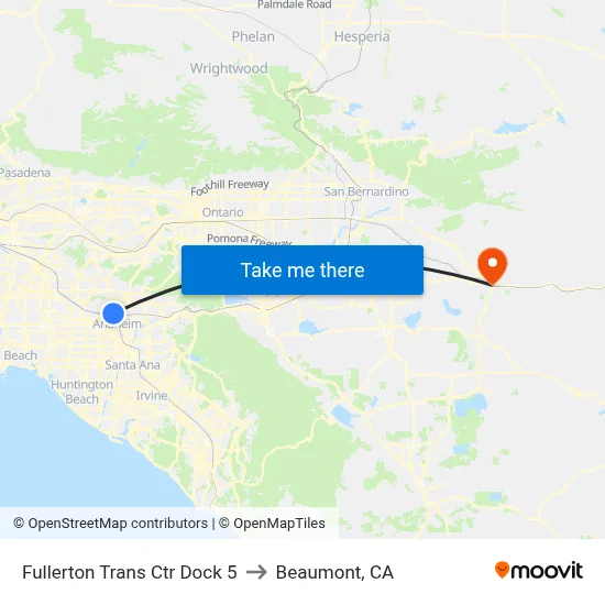 Fullerton Trans Ctr Dock 5 to Beaumont, CA map
